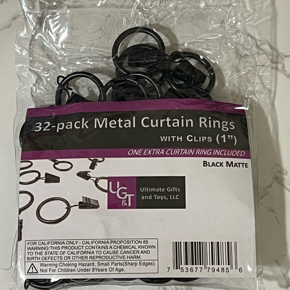 UG&T 1 - 32-Pk Metal 1" Curtain Rings W/Clips…